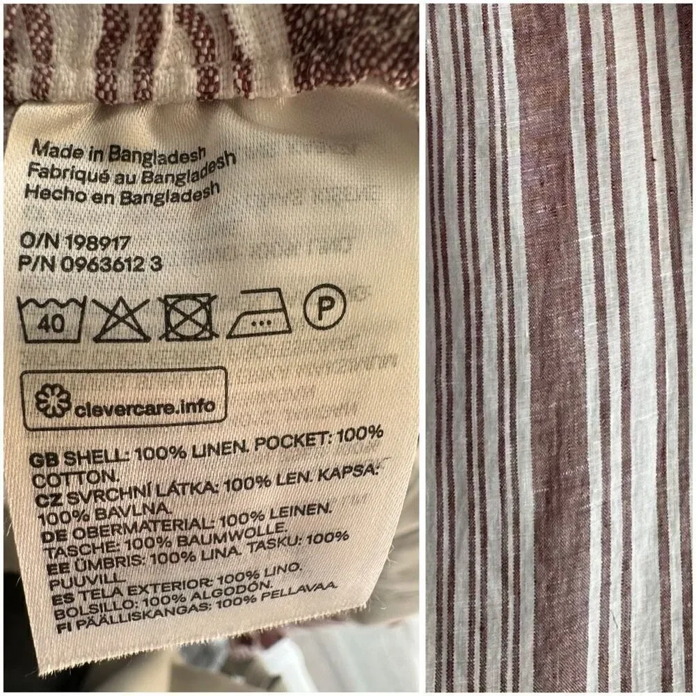 NWT H&M Lemlem 100% Linen Pants Striped Paperwaist XXL